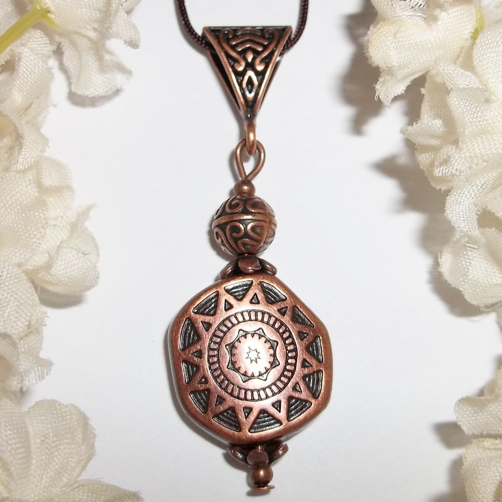 Boho Copper & Black Necklace Pendant Adjustable Length Beaded Necklace NWT A050 - Picture 1 of 9
